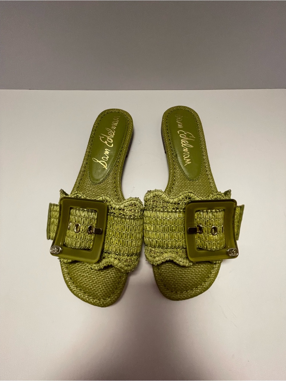 Sam Edelman Olive Green Woven Buckle Slide Mules
